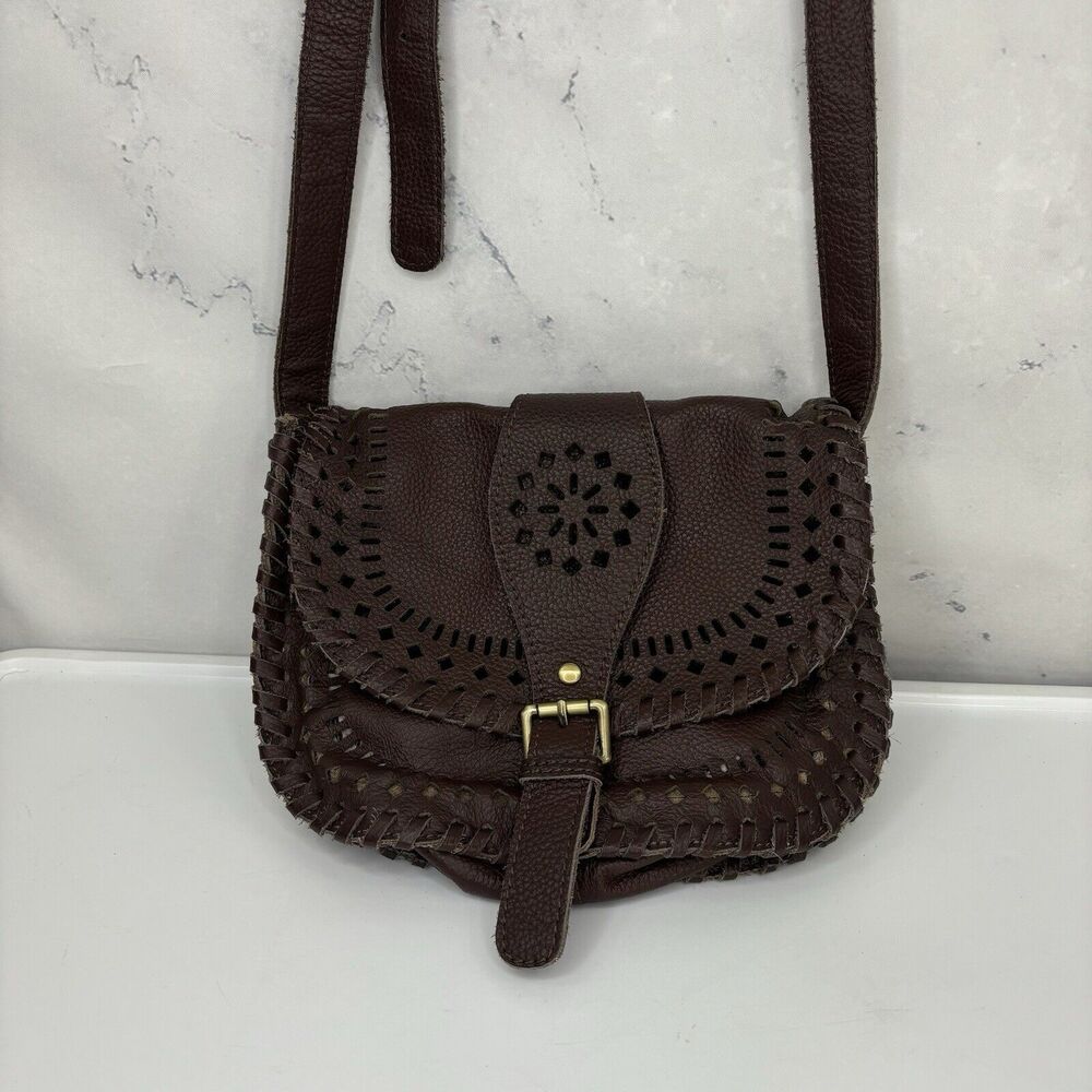 vintage Leather Crossbody Cut-Out Buckle Saddle Bag Purse soft slouch western - Picture 3 of 16